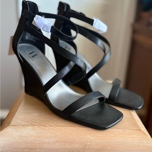Worthington Black Strappy Wedge Sandals